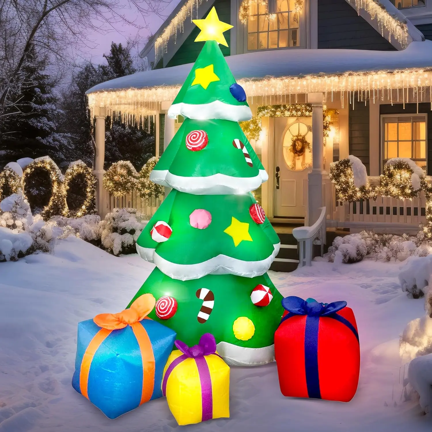 7 FT Christmas Giant Tree Inflatables Decoration with 3 Gift Boxes Build-in LEDs
