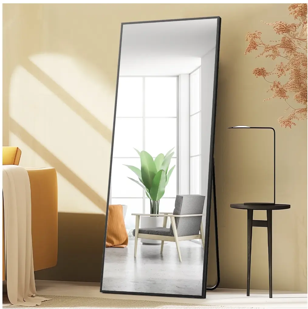 64"x21" Full Length Mirror Rectangle Floor Mirror Wall-Mounted Leaning Mirror, Black