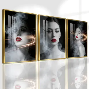 3 Counts Aluminum Alloy Framed Painting, Abstract Smoke And Light Portrait Pictures, Home Decoration For Living Room, Bedroom, Office, Restaurant, Hallway Wall Decor, Odorless Print Artwork, Luxury Perfect Gift For Friends And Family
