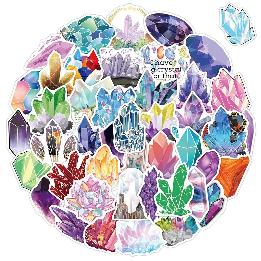 Crystal Pattern Sticker (50pcs/set), Round Self Adhesive Decorative Stickers, DIY Decals for Water Bottle, Laptop, Phone Case, Scrapbooking, Journal Making, Ornaments