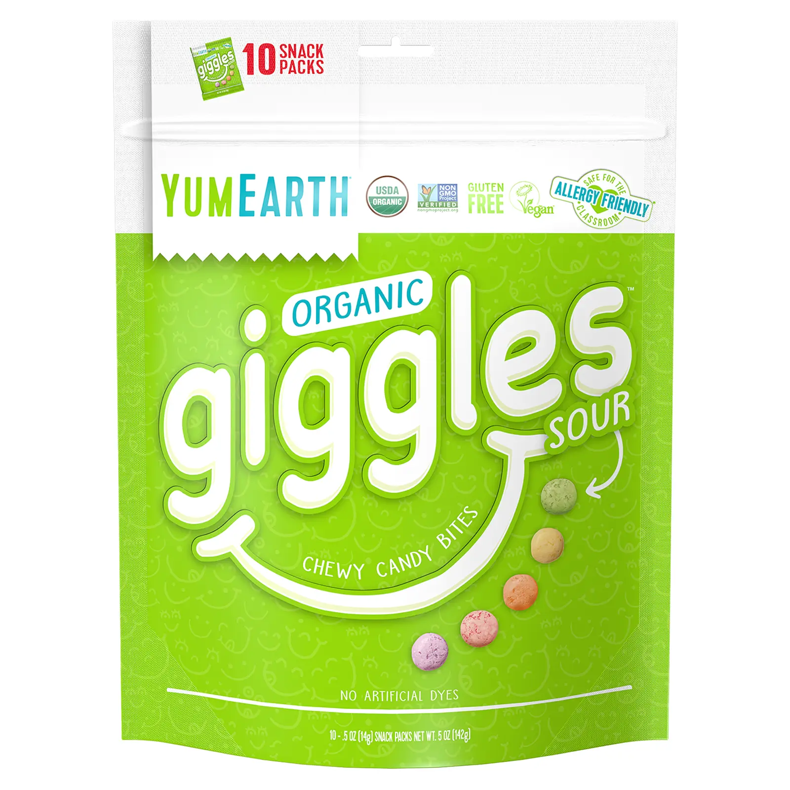 YumEarth Organic Giggles, Sour, 10 Snack Packs, 0.5 oz (14 g) Each