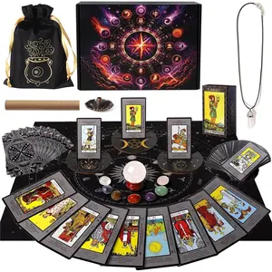 Tarot Cards Deck for Beginners, 16pc Witchcraft Spell Kit,Tarot Cards with Meanings on Them- Quartz Crystal Ball,Incense Holder (Witchcraft Supplies kit Clearance)