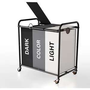 3-Compartment Laundry Cart with Lockable Wheels & Lid 180L Large Wheeled Laundry Basket Heavy-Duty Sorting Organizer for Laundry Room Multicolor