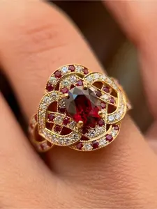 Fashionable Bohemian Red and White Synthetic Synthetic Cubic Zirconiaia Ring, High-end Wedding Ring, Birthday Gift Ring, for Teenager, Cluster Rings, Elegant Fashion Rings, Jewelry Rings, Beautiful Rings
