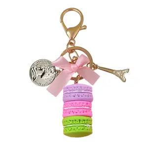 Macaron Keychain With Eiffel Tower Charm French Coin And Bow