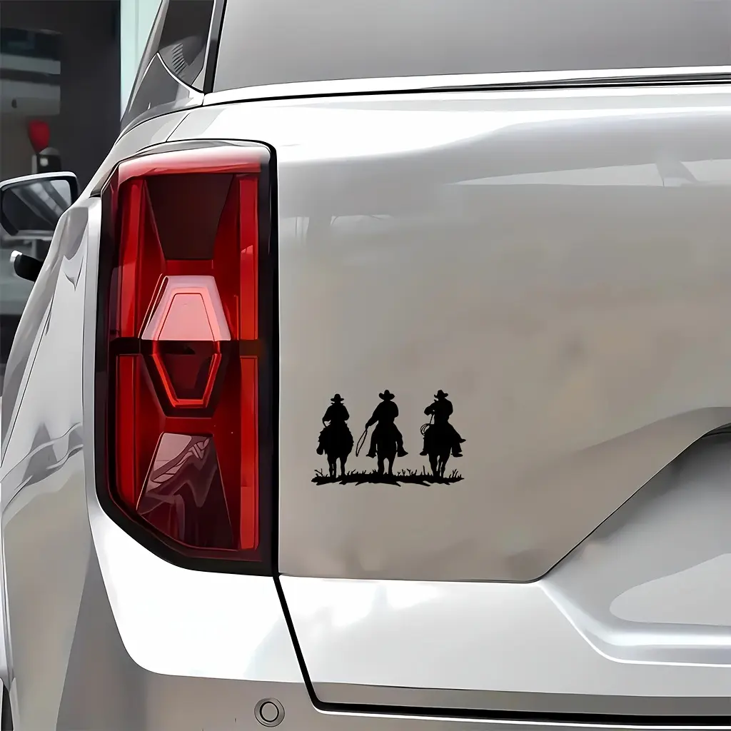 1PC Street Western Vintage Cowboy Sticker, Western Stickers, Car Decorative Sticker, Car Decals, For Motorcycle, Carry Bags Personalized Three Cowboys on Horses Silhouette Decor For Western Culture & Vintage Silhouette Style Fans
