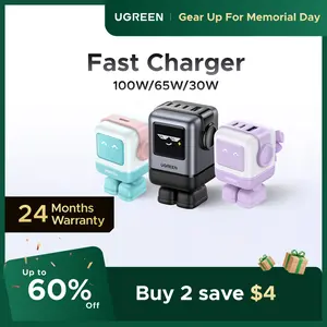 UGREEN Uno 100W/65W/30W/USB C Charger 3/4-Port Robot GaN Fast Charger PPS PD3.0 for iPhone 17 16 15 14 Pro Max, Galaxy S24/S23 Ultra, Fast Charge for Laptop Macbook Air-Black Friday Electronic Charging,tiktokshopmemorialday