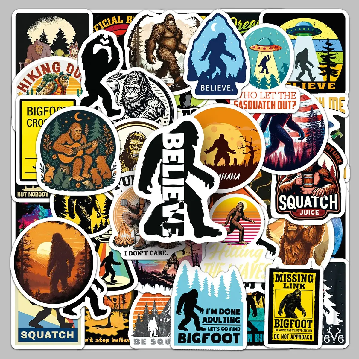 50 pieces of Bigfoot cartoon silhouette creative outdoor stickers, glass cup desktop laptop decorative stickers, Funny Stickers, Decoration Sticker