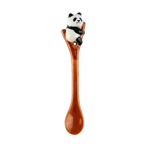 DECOLE Japanese Panda Spoon Ceramic Tableware Climbing Design 27x18x132mm DECOLE Japanese Panda Spoon Ceramic Tableware Climbing Design 27x18x132mm