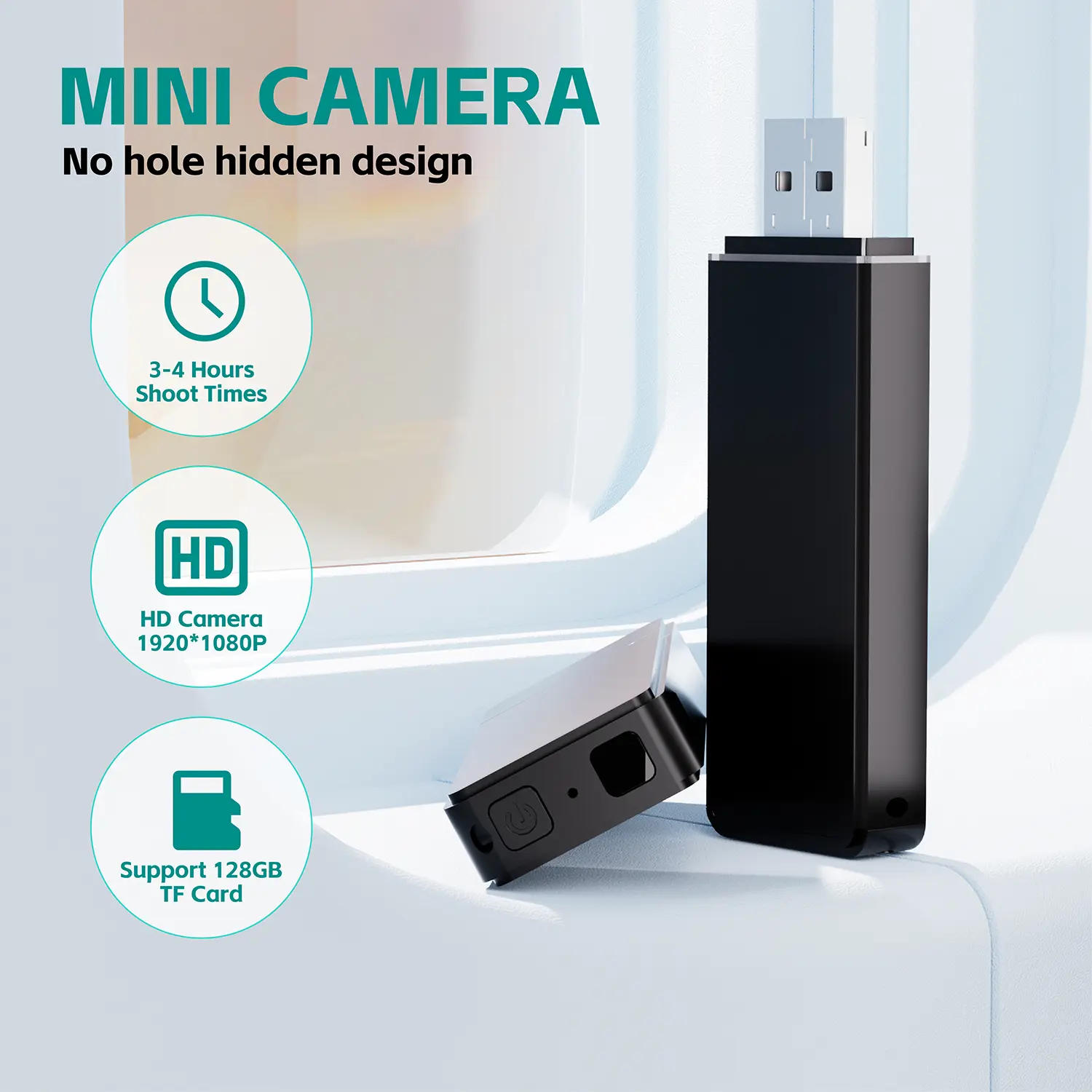 64GB USB Flash Drive Body Cam - 1080P Video Resolution Rechargeable Portable Mini Surveillance Device with Memory Card
