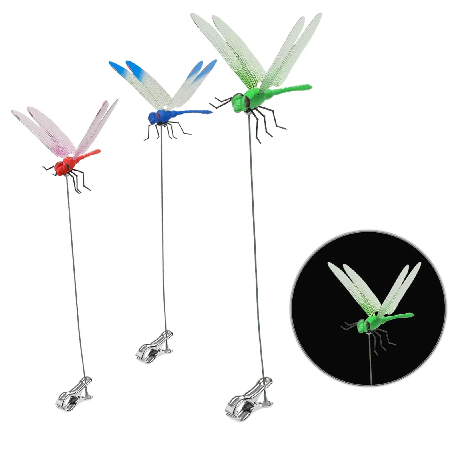 3 Pack Dragonfly Clip,3D Dragonfly Garden Stakes Decor,Fly Deterrent, Dragonfly Humming Bird Stakes,Deer and Horse Fly Deterrent,Garden Bird and Fly Scare Devices for Indoor Outdoor Garden