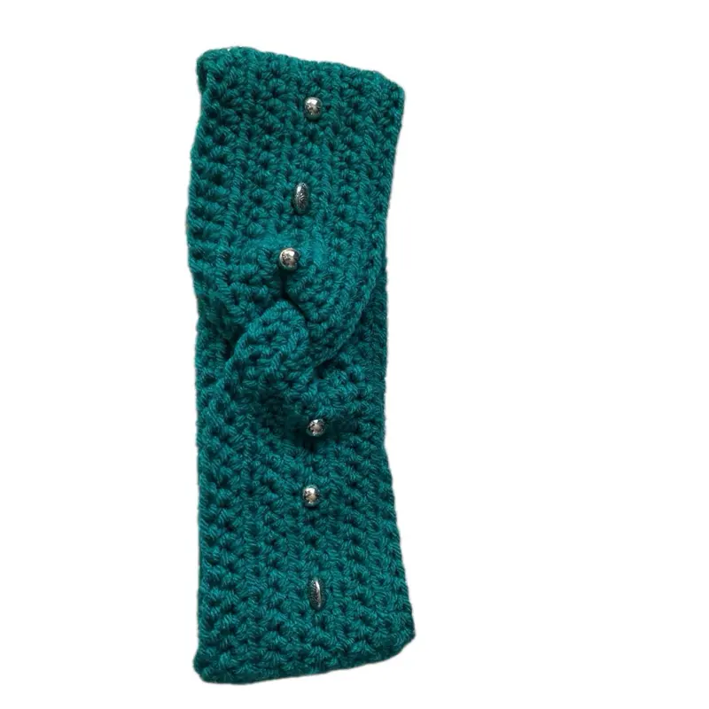 Handmade Crochet Headband - Turquoise with Silver Beads Soft Knit Design, Ideal for Casual Wear
