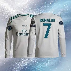 7# Cristiano Ronaldo 17 18 Home White Long Sleeve Soccer Jersey Fans Version