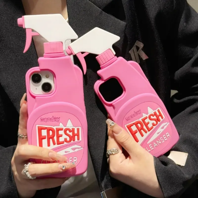 3D Stereo Bottle-Shaped Soft Shell Phone Case & Cover Value Bundle, Compact Chic Anti-Drop Protection Accessory for iPhone 11,12,13-15 Pro/Pro Max (Pink) + Handheld Device Screen Protector