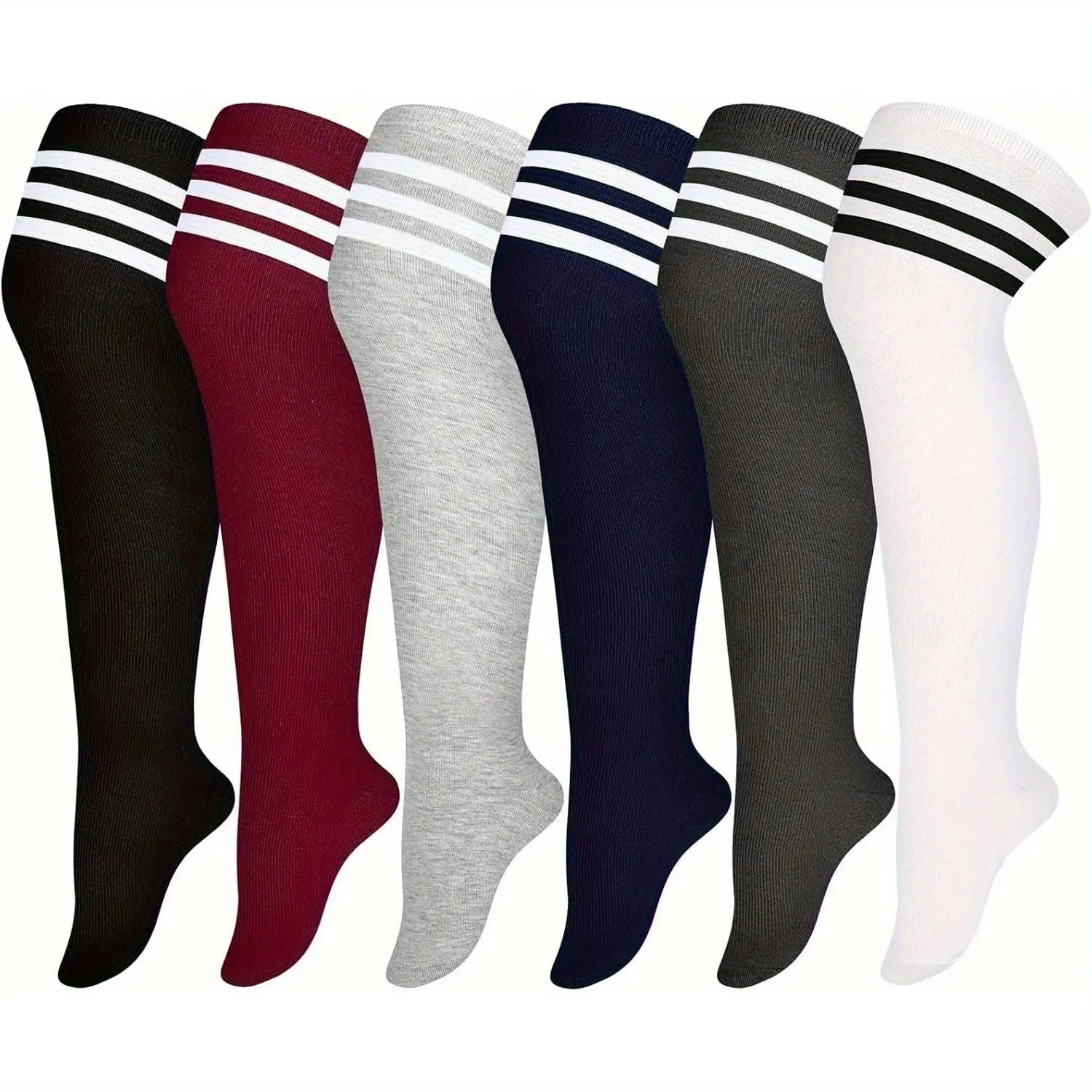 Women's Bundle Knee-High Socks - 6-Pair Stripe Warm, L-XXL Sizes (Non-Random), Ideal for Bridal Looks & Cold-Weather Wear