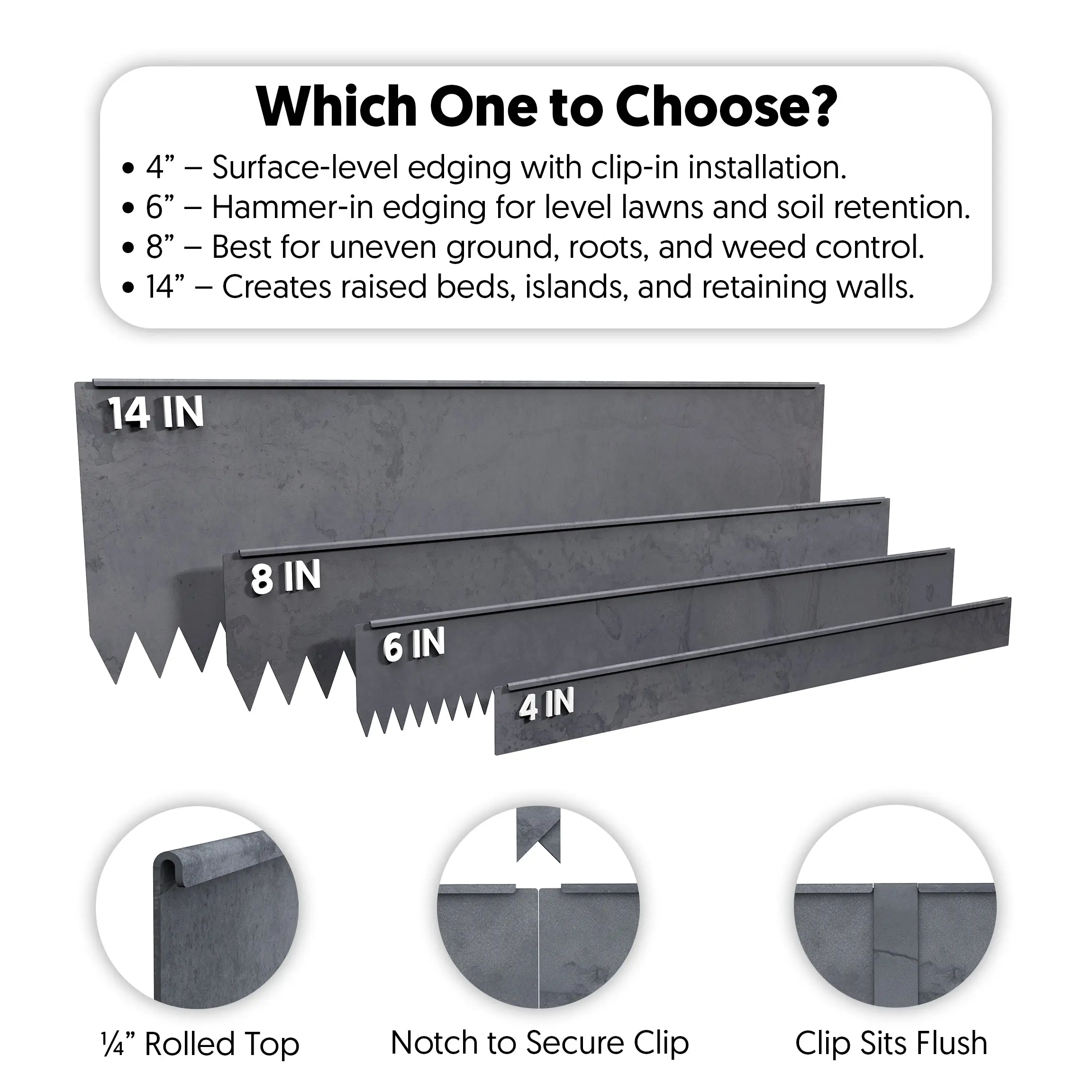 Hammer-In Landscape Edging - Cor-Ten Steel - 4ft Strips - Plus Connector Clips