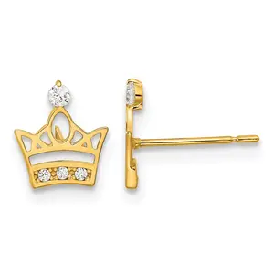 14k Madi K Kids CZ Crown Post Earrings (0.55 grams)