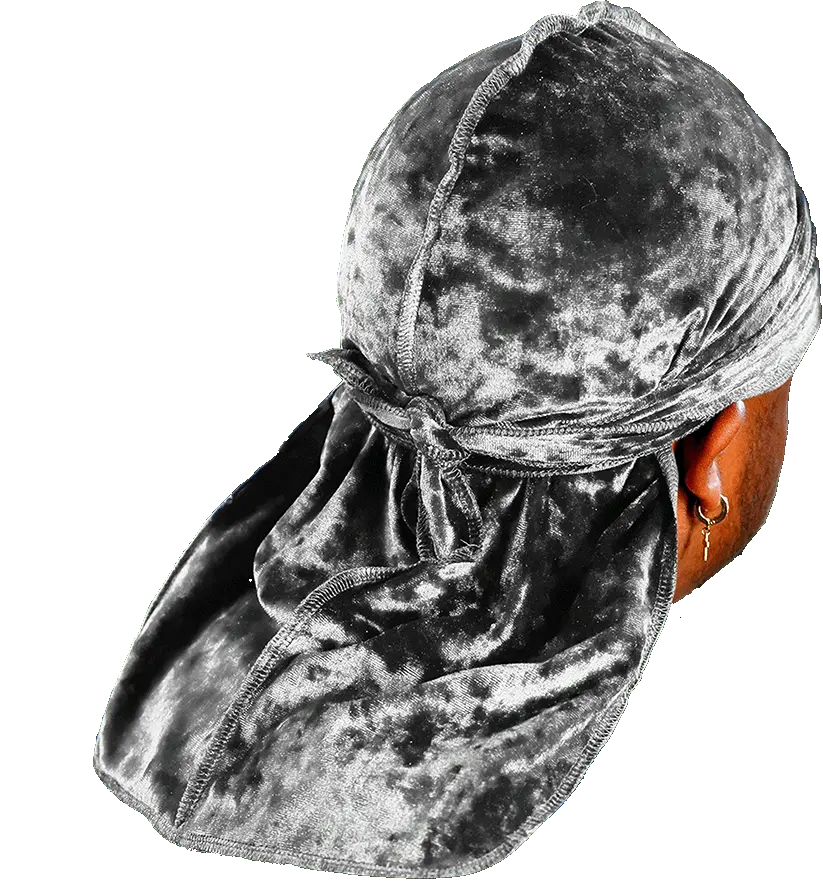 Premium Crushed Velvet Grey Durag