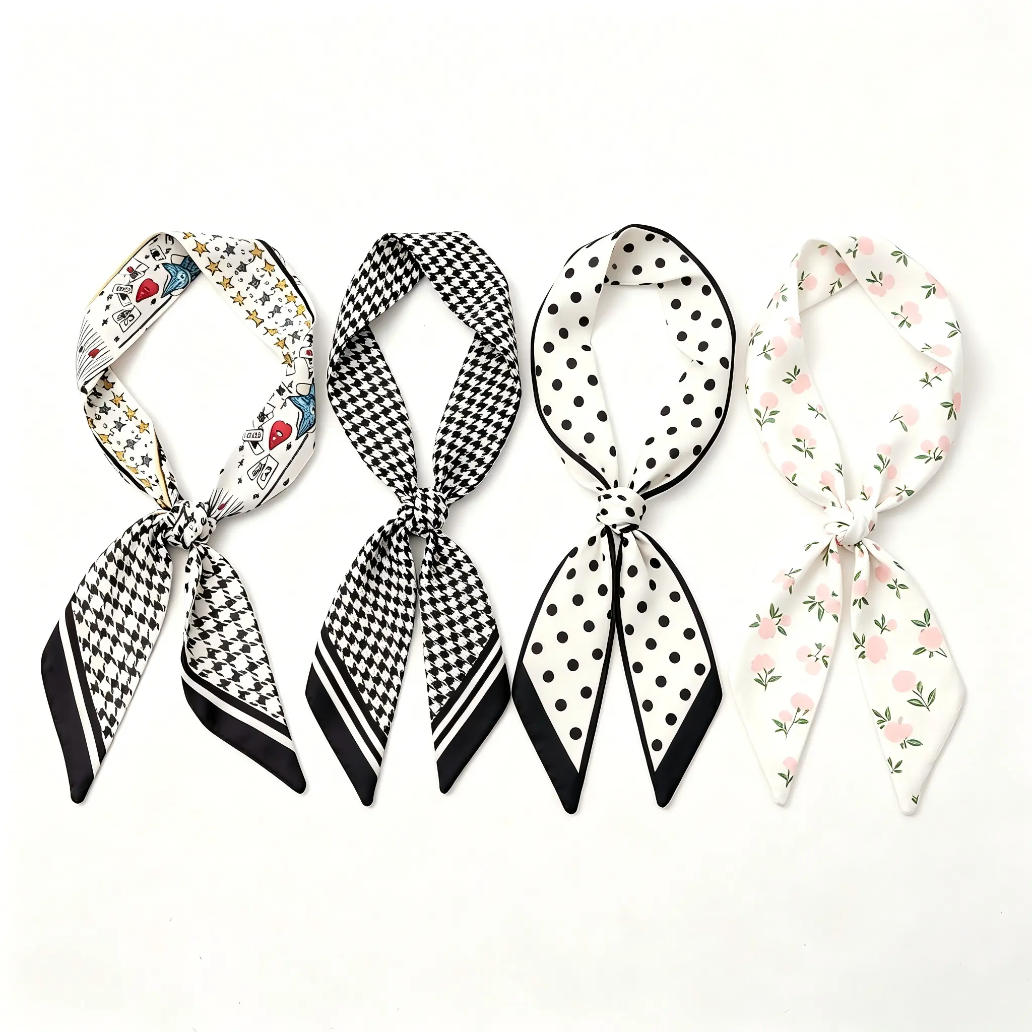 KALIDI 4Pcs Fashion Scarves for Women, Multifunctional Boho Scarves Headbands Satin Scarf for Bag Hair Accessories