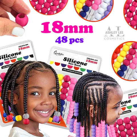 Silicone Hair Beads Large – 48 PCS 18mm, Premium Soft Rubber, Noiseless, Painless, Light for Women Girls Stylish Braiding