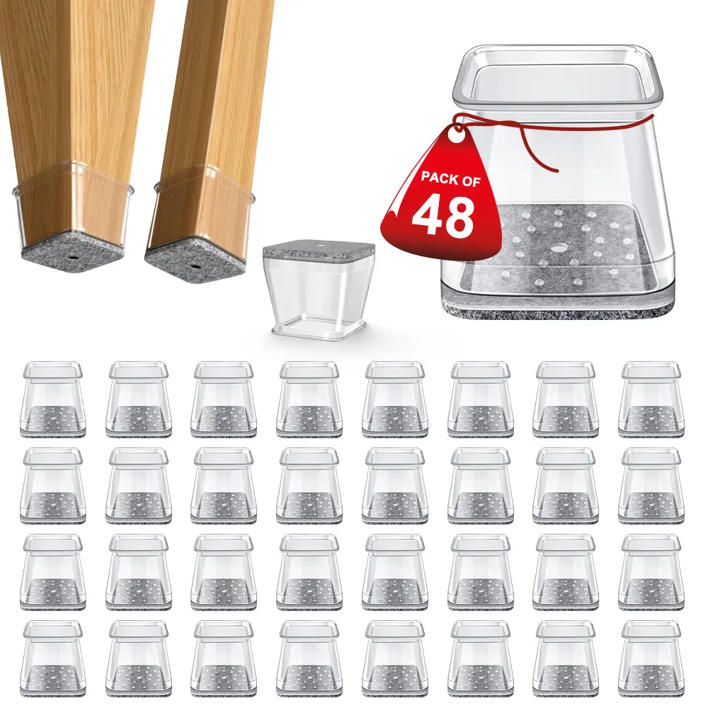 Summervibes Square Chair Leg Floor Protectors for Hardwood Floors, Non-Slip Silicone Felt Furniture Pads, Clear Rubber mat  Chair Leg Caps & Sliders, L Size (Fit 1"-1.42") covers