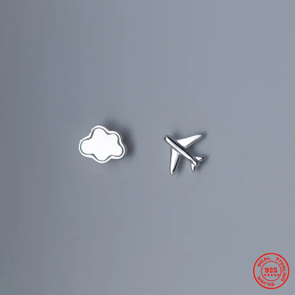 Genuine 925 Sterling Silver Cloud Fashion Airplane Simple Stud Earrings For Women Sterling Silver Jewelry Flight Gifts