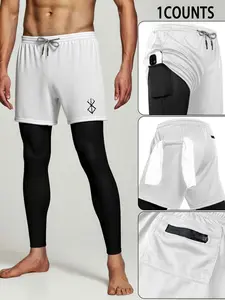Men's Two-In-One Gym Shorts, Breathable Sporty Bottoms, Quick-Dry Moisture-Wicking, Ideal for Running and Basketball, Breathable Polyester Fabric