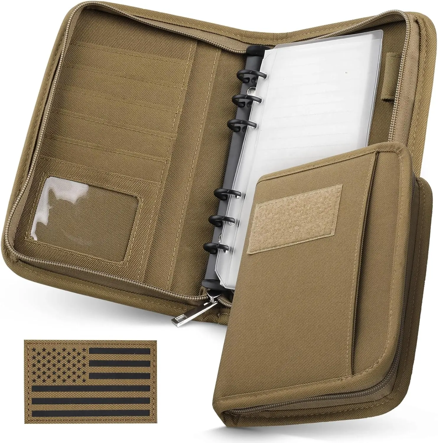 Tactical Notebook Padfolio Ring Binder - Refillable A6 6-Ring Binder, Zip Hardcover Notebook with 45 Sheets, Water-Resistant Journal Cover for Gift, Planners, Field, Work, College