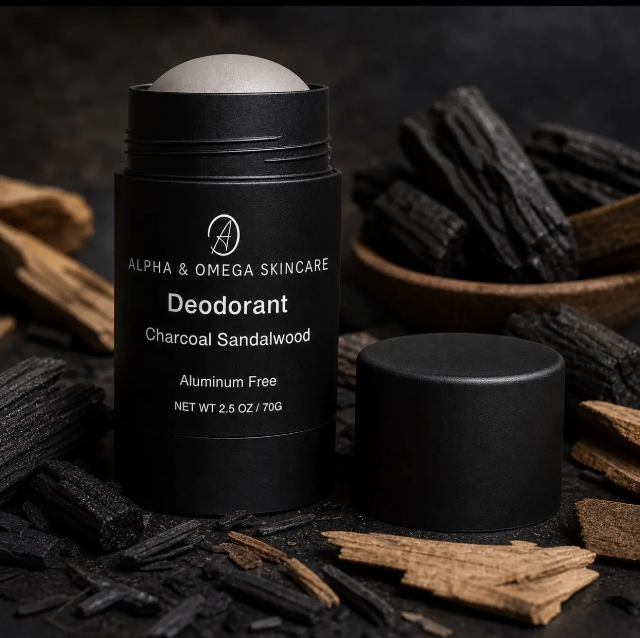 Charcoal Sandalwood Deodorant - Made with 9 Natural Ingredients - Matte - Glides on Smooth - No Greasy Residue - No Synthetic Fragrance - No Aluminum - No Chemicals - No Clay - Keeps You Smelling Good all Day Long - Body Care