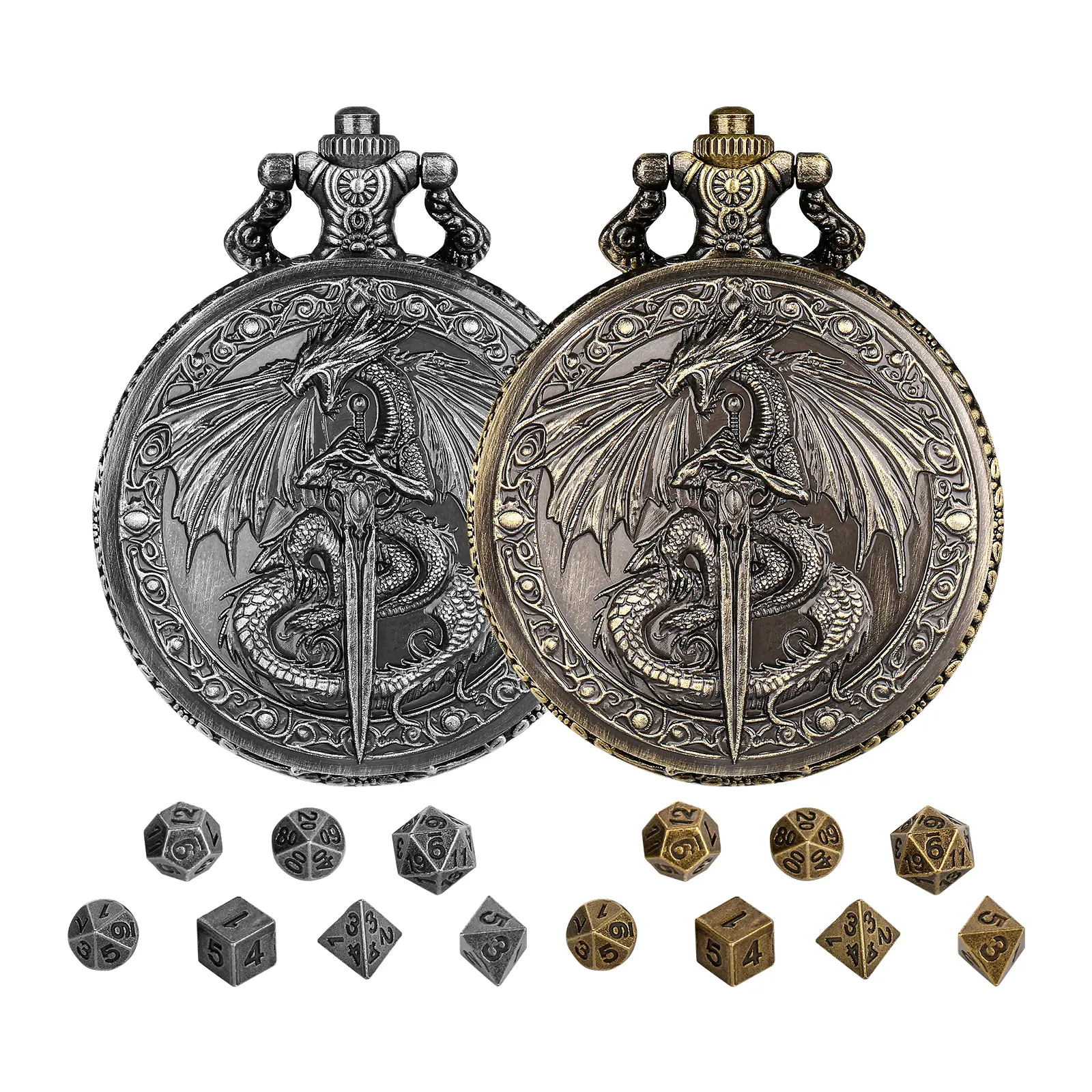 Mini Dnd Dice Set, Dragon Sword Watch Case, Role-Playing Board Game Accessories, Portable Multi-Sided Metal Dice, Polyhedral Dice Set, Perfect Gift for Gamers