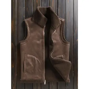 Men's Reversible Faux Leather and Wool-Blend Vest - Warm & Stylish Sleeveless Jacket for Fall/Winter, Casual Windproof Outdoor Gear with Zip Closure - For Men - Suitable for Spring/Fall/Winter - Perfect Gift for Outdoor Enthusiasts