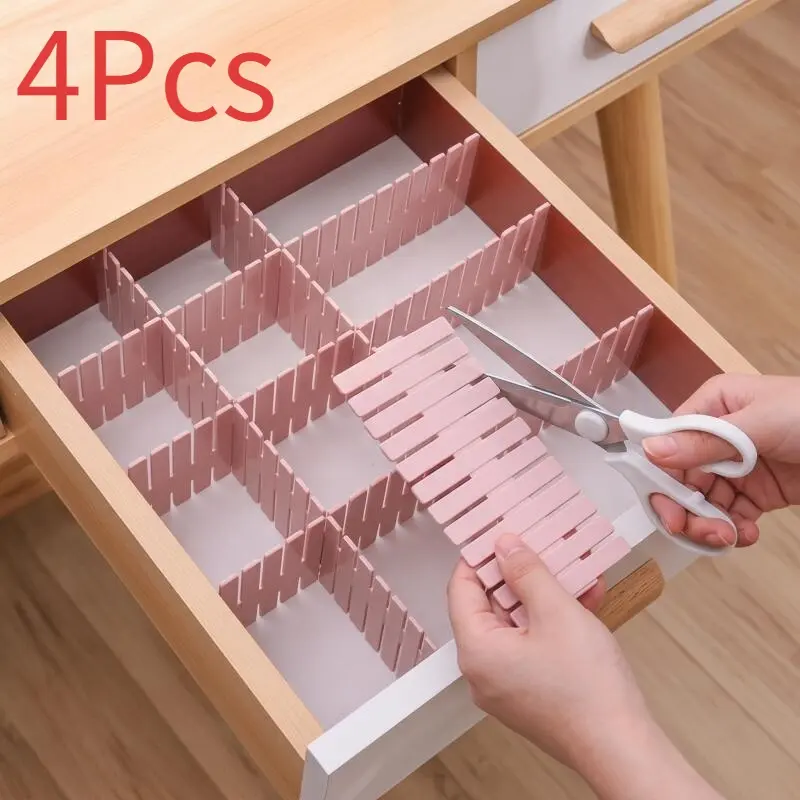 4 Pack Adjustable Drawer Divider Household Storage Organizer for Underwear Socks Sundries Closet Combination Tray Home