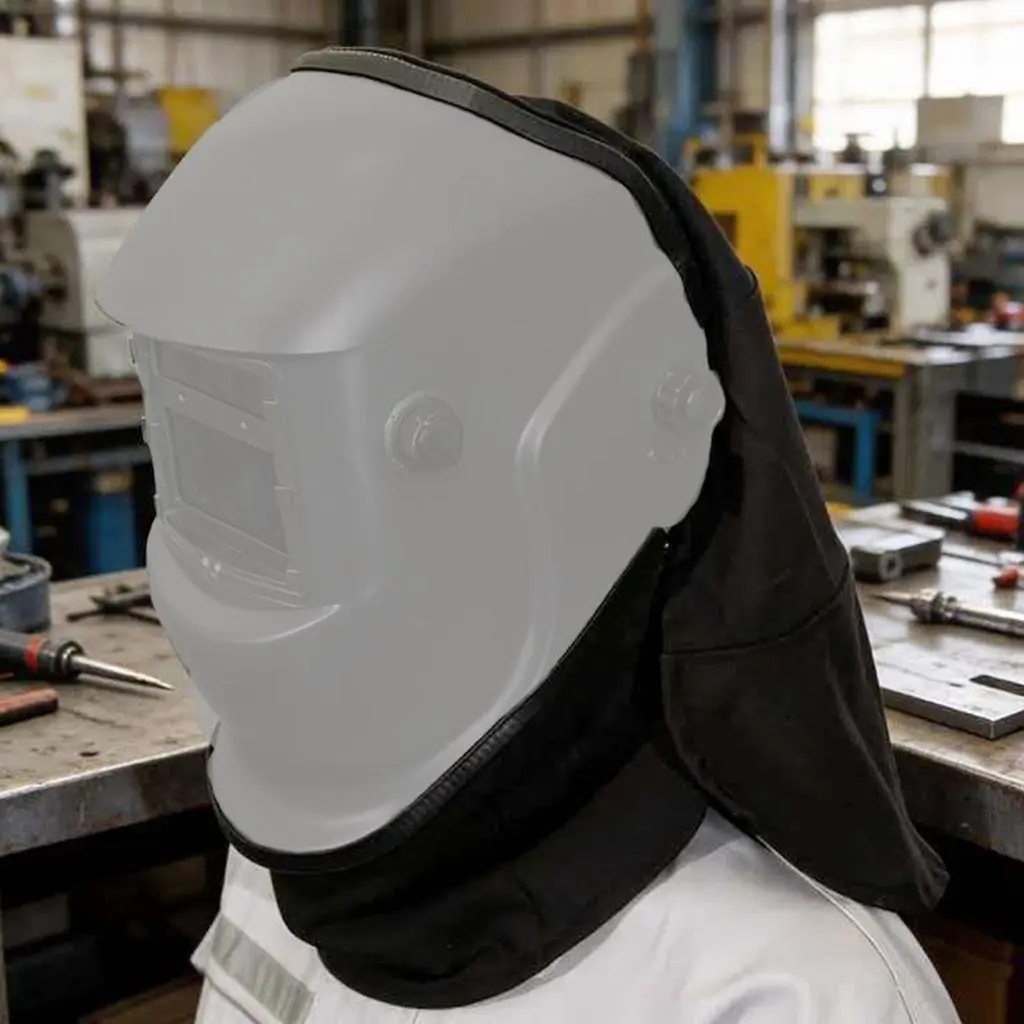 2 Piece Welding Helmet FR Cotton Front Bib & Rear Extended Hood Set with Press-In Seal, Full Protection, Fits Most Welding Helmets, Compatible with Lincoln Welding Helmet and Most Welding Helmets Welding Accessory Parts