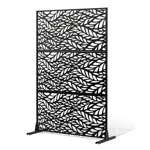 【DealsForYouDays】VEVOR Metal Privacy Screen, 47" W x 72" H, Outdoor Privacy Screens & Panels, Freestanding Outdoor Divider with Stand, 3-Panel Decorative Garden Steel Privacy Fence for Balcony Patio Indoor Room Black