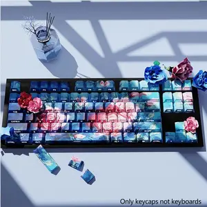 130 Key Oil Painting Style Keycap Set, Rose Flower Design, Compatible Ansi Layout, Perfect Gift for Gamers and Keyboard Enthusiasts
