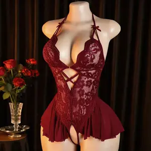 Women's Underwear Lace Bodysuit Halterneck V-Neck Lingerie
