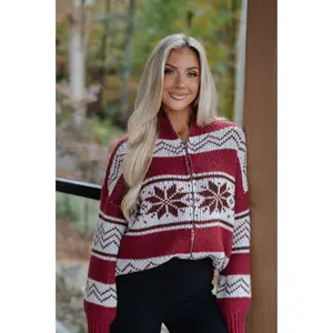Bianca Sweater Jacket-Burgundy Multi
