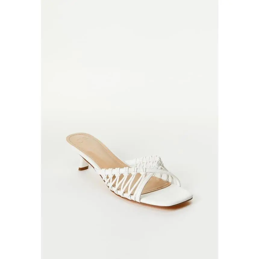 JUST FAB Women’s Square Toe 1.5" Kitten Heel Slides Summer Elegant Slip‑On Sandals Trendy Braided Strap Low Heel Evening Slip‑On Shoes