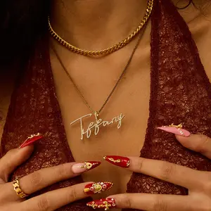 [Tres Colori] Gold Plated Radiance Script Name Necklace Custom Made Personalized Name Pendant Necklace Script Name Jewelry Minimalist Custom Made Necklace for Women & Men Daily Wear Fashion Gift