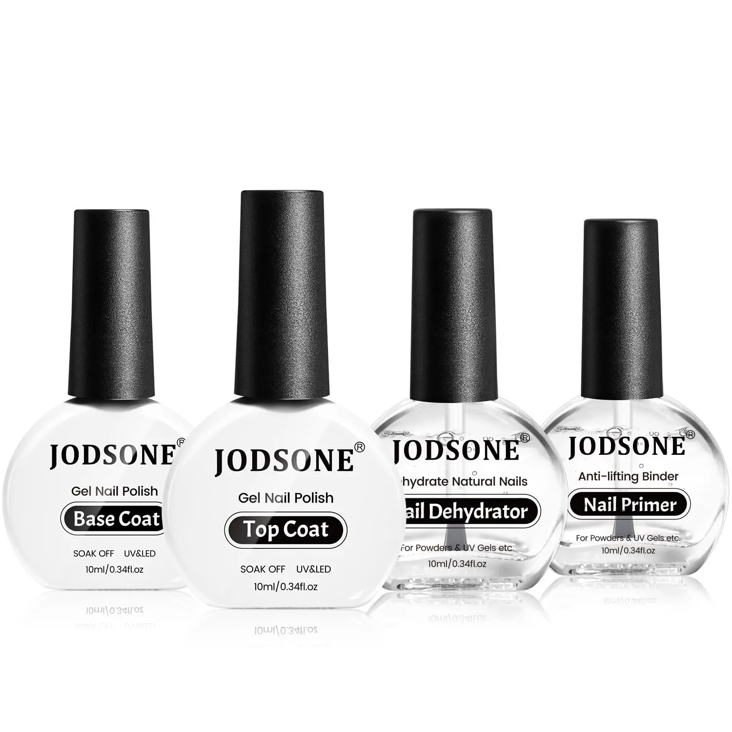 JODSONE 4-Piece 10ML Transparent Nail Kit - Primer, Base Coat, Glossy Top Coat, Gel Polish for Manicure, Quick-Drying, Durable, Long-Lasting DIY Nail Art Gift for Girls
