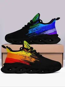 Men's Rainbow Design Lace Up Chunky Sneakers, Casual Comfortable Soft Sole Sports Running Shoes, All-match Round Toe Shoes for Daily Wear, Closed, Casual Running Footwear