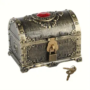 Pirate Treasure Chest |   Bronze Finish |   Vintage-Style Plastic Storage Box with Lock and Key |   Multi-Purpose Decorative Organizer for Jewelry, Keepsakes, and Small Items |   Ideal for Home and Office Décor |   5.51x4.33x4.13 Inches Decorative Storage
