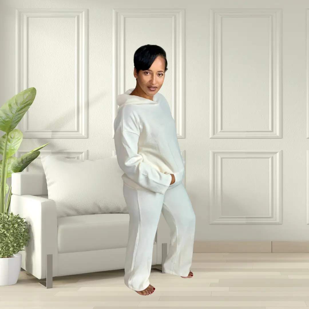 KNIT HOODIE AND PANTS SET | CREAM
