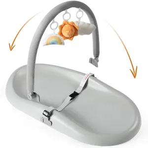 Wipe-Clean Baby Changing Pad, Waterproof Durable PU Pad, Soft & Non-Slip Safety Belt & Hanging Toys, Easy to Adjust & Removable Bar, Gray, Supplies Newborn, TikTokShopBlackFriday