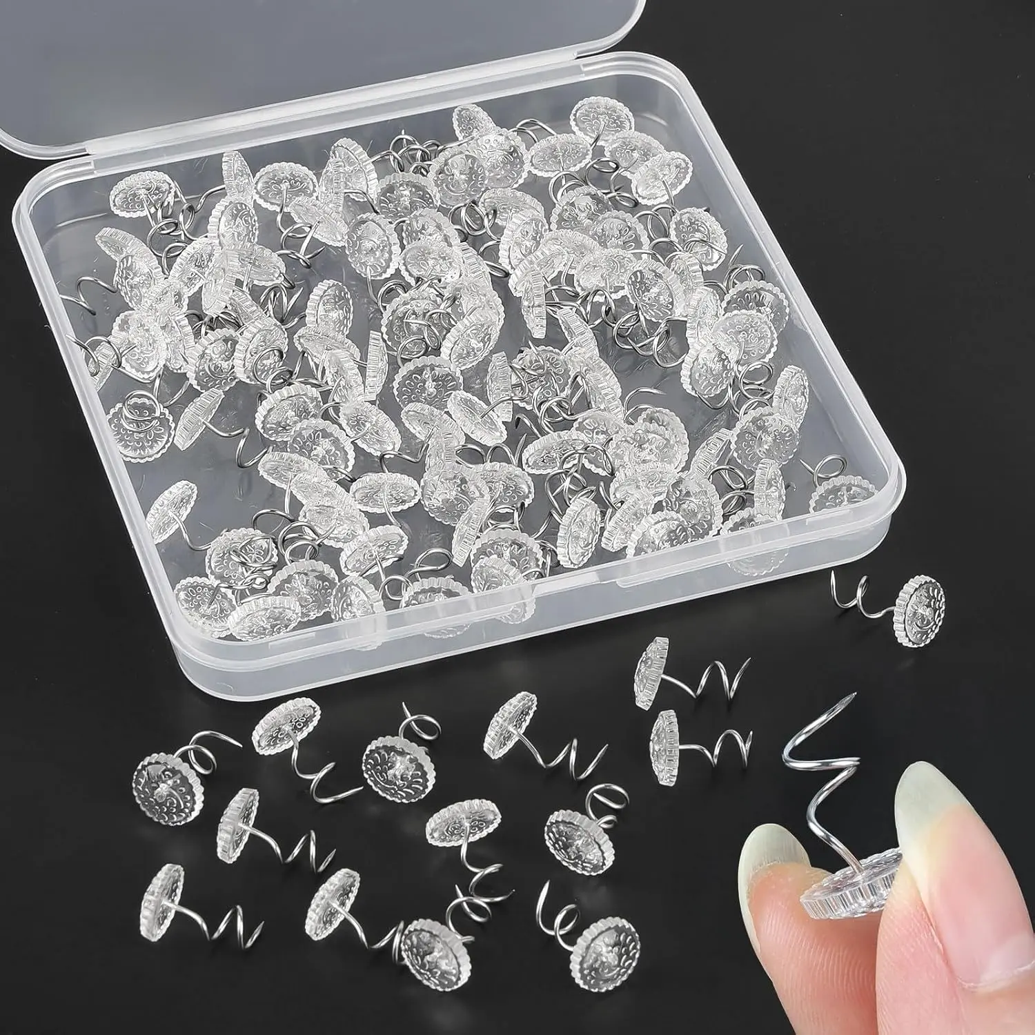 120 Pcs Upholstery Tacks Clear, 0.6" Upholstery Pins Twist for Car Repair, Slipcovers, Bed Skirt, Furniture