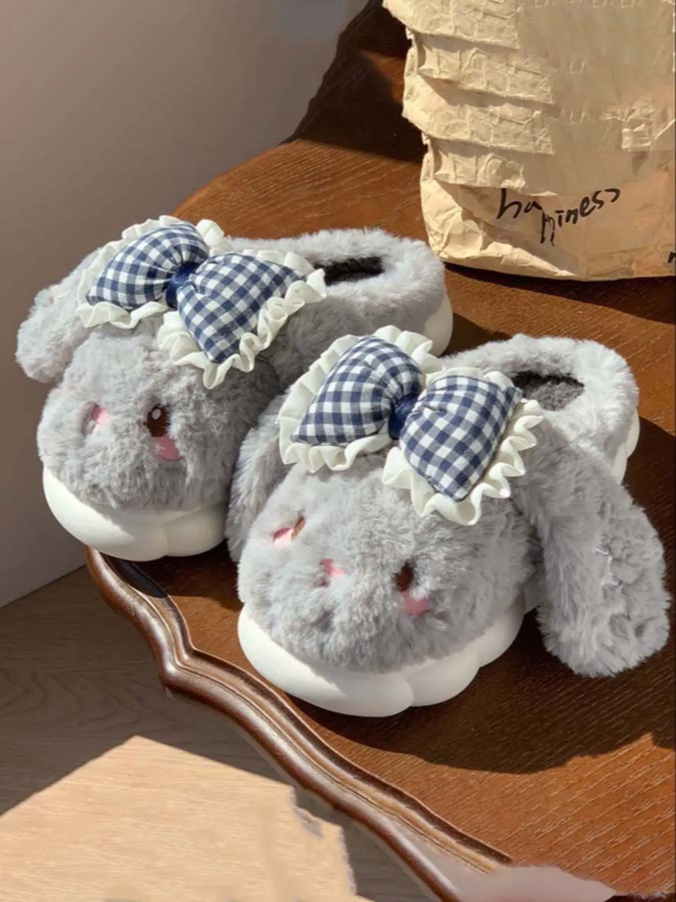 New Cute Rabbit Plush Indoor Slippers, House Slippers, Fun Slippers, Fleece Lined Soft Warm Casual Comfortable Student Non-Slip Textile Shoes, Fall & Winter Home Wear, Fuzzy Warm Slippers