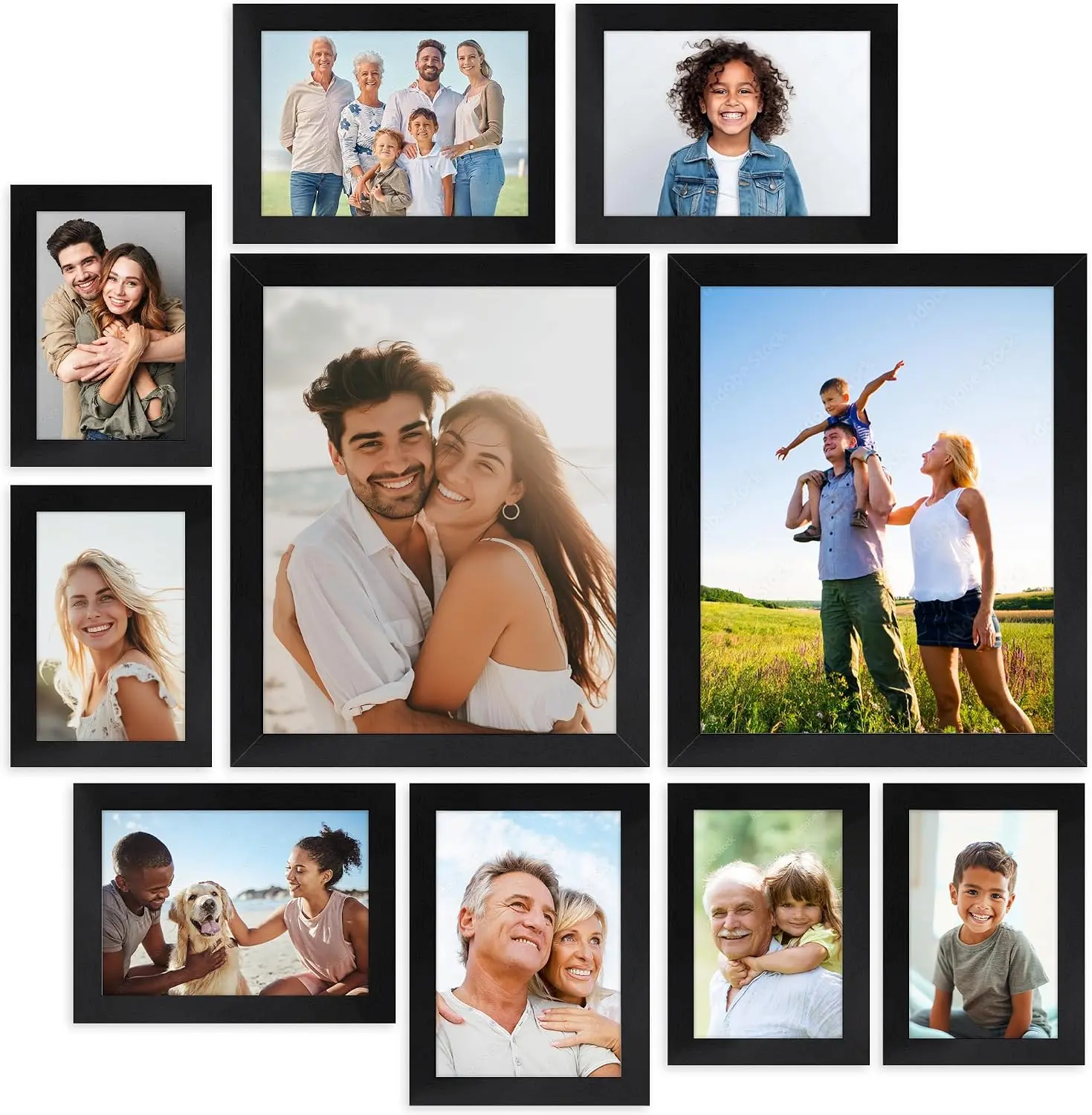 10 Pack Picture Frames(Multi Sizes Including 8x10, 5x7, 4x6, Black) Collage Wall Decor for Mounting or Tabletop Display, Photo Gallery Frame Set for Family, Multi Sizes