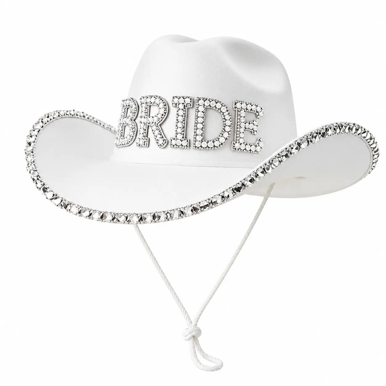 Rhinestone Cowboy Hat BRIDE Embroidered Bachelorette Party Western Decor Hat with Chin Strap