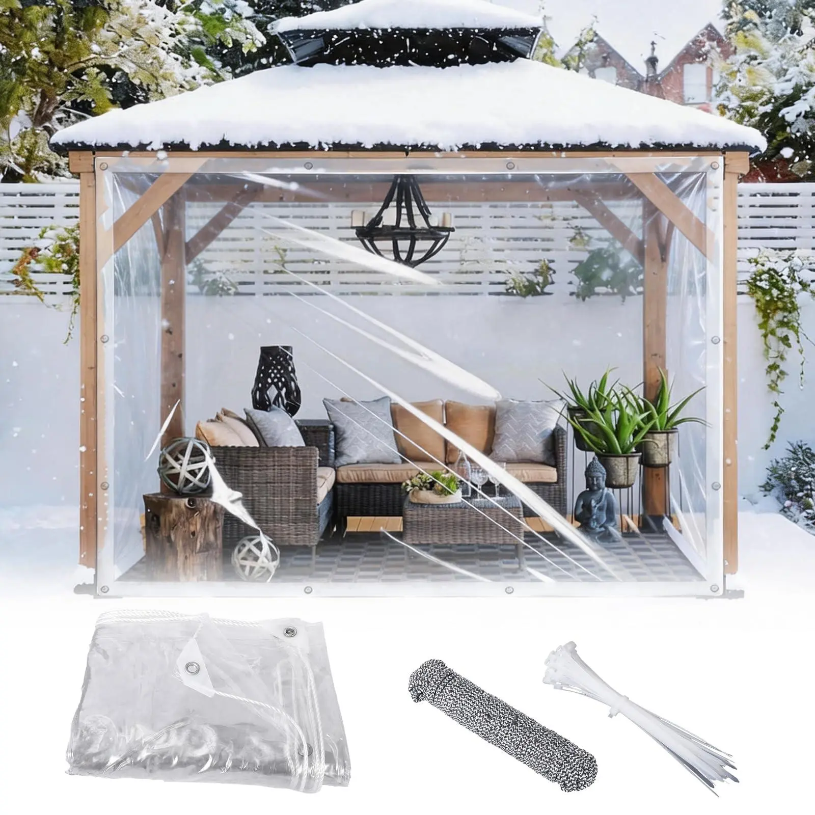 Clear Tarp Heavy Duty Waterproof, 14Mil-8ftx20ft Tear-Resistant Transparent PVC Tarp with Grommets & Ropes & Cable Ties, Windproof Enclosure for Greenhouse, Chicken Coop, Patio, Garden and Outdoor