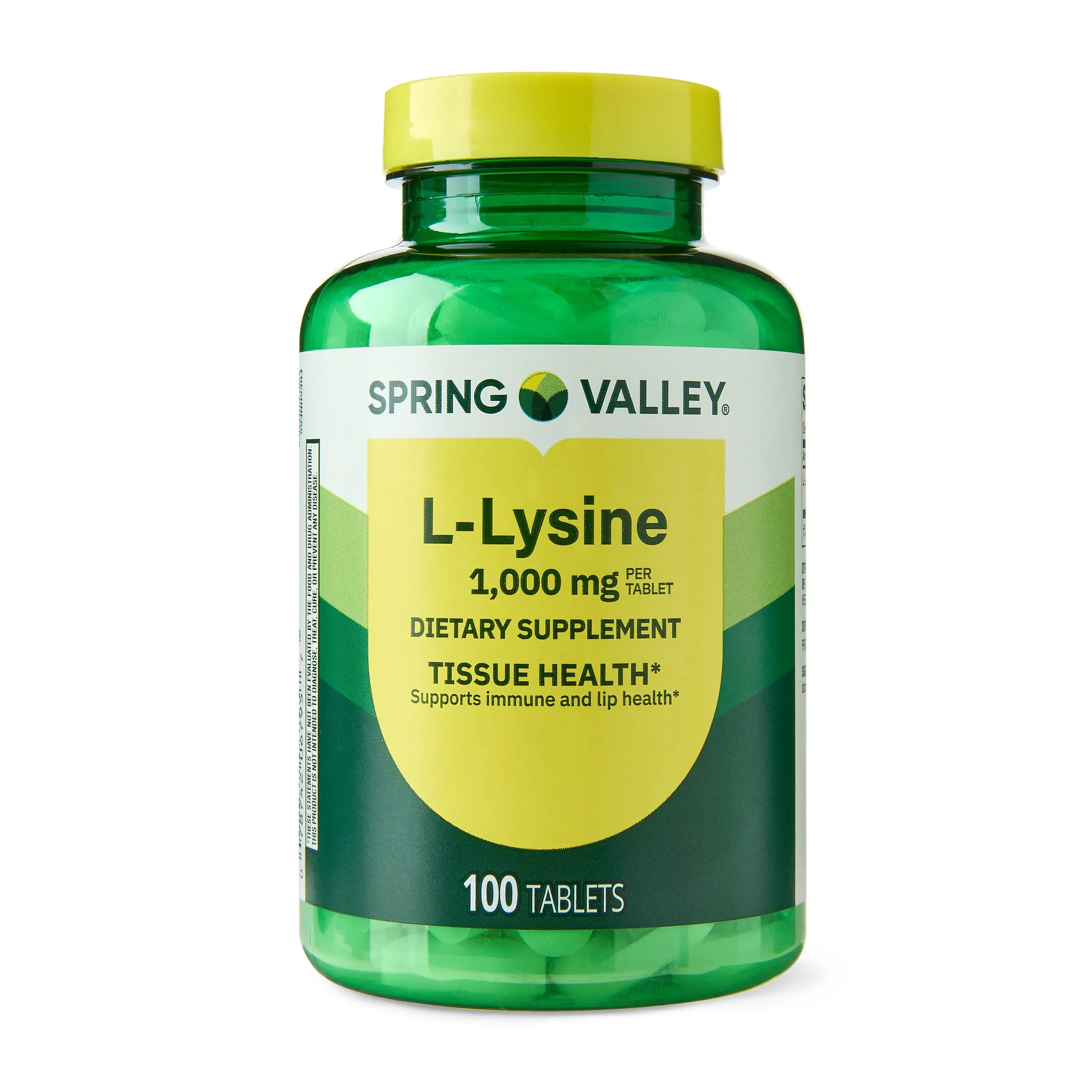 Spring Valley L-Lysine Tablets 1000mg - 100 Count, Supports Immune Function & Skin Health, 100 Easy-to-Swallow Tablets, Healthcare Supplement Fitness